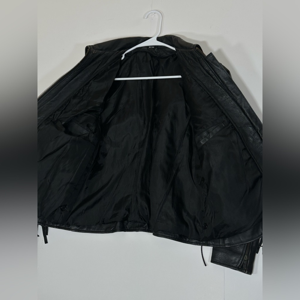 Fringed Black Leather Motorcycle Jacket Vintage Biker Women Medium 1990s Western - Picture 13 of 15